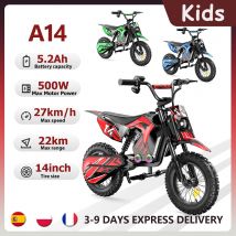 Elektryczny motocykl terenowy dla dzieci iScooter A14, 500W, 5.2Ah, prędkość maksymalna 27 km/h, koła 14 cali, do jazdy po terenie i off-road.