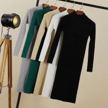 Sweater Dress Female 2026 Winter Knitted Basic Casual Women's Dresses Ladies Korean Fashion Clothes Clothing Robe Elegant Black