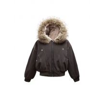 American Vintage Style Fur Collar Loose Coat Women Elegant Fashion Hood Thick Jacket Winter Casual Y2k Harajuku Outwear New