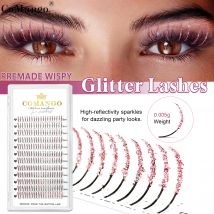CoMango Glitzernde, farbige, spitze Wimpernverlängerungen in Silber, Lila, Blau und Rosa für Weihnachts-Cosplay-Partys und Make-up