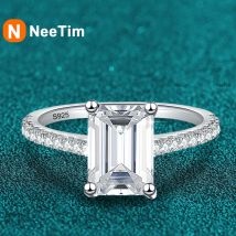 NeeTim 1 CT 2 CT Smaragd Radiant Cut Moissanit Ring für Frauen, Verlobung, Hochzeit, Labordiamant, Sterling Silber 925 Ringe, Schmuck