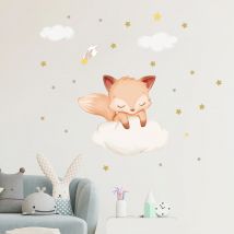 Cartoon süßer schlafender Fuchs auf der Wolke Tier Wandaufkleber abnehmbar für Schlafzimmer Wohnzimmer Kinderzimmer Dekoration Wandtattoos