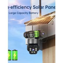 15MP 3 Lens 3 Screens Wifi Or 4G Sim Solar Camera Outdoor Surveillance Wireless Cctv PTZ IP66 Security Solar Panel Cameras V380