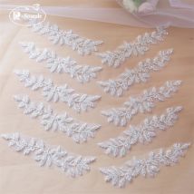 10 Stück. Silberne Perlen-Blumenblätter-Stickerei-Applikation. Aufnäher, Hochzeitskleid-Kopfschmuck, Spitze, Spiegelblume RS253012
