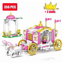 Mädchen Freunde Luxus Königliche Prinzessin Pferd Rose Kutsche Bausteine Set DIY Montage Spielzeug für Kinder Kreative Geburtstag Geschenke