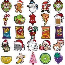 1/25PCS Christmas Style Shoe Charms Festive Fruit Lemon Pizza Vegetable Salad Shoe Accessories Pins for Xmas Party Holiday Gifts