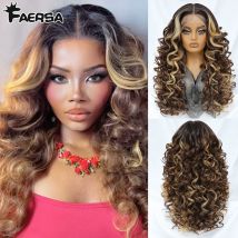 Latisha synthetische HD-Lace-Front-Perücken, lockig, vorgezupft, Lace-Frontal-Perücke mit Pony für Frauen, Highlight mit Babyhaar, 13 x 6, 13 x 5 x 1