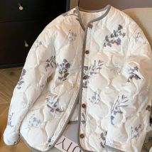 Vintage Floral Printed Cotton Coat Women's Clothing Trend Warm Autumn Winter Cotton-padded Jacket Light Thin Tops Long Sleeve