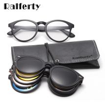 Ralferty 5-in-1-Magnet-Sonnenbrille für Damen, polarisiert, zum Anklipsen, für Herren, runde verschreibungspflichtige optische Rahmen, gelbe Waffen gozlugu A2205