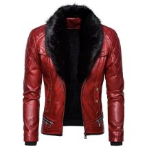 Neue Winter Fleece Motorrad Leder Jacke Männer Drehen Unten Pelz Kragen Slim Fit Warme PU Bomber Jacken Mäntel Herren Moto Biker Mantel