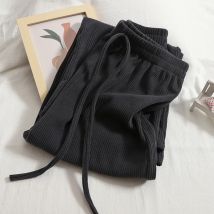 Frauen einfache bequeme lässige Hose All-Match-Schnürung hohe Taille gerade Hose solide elastische Taille weites Bein Hose Frühling Sommer