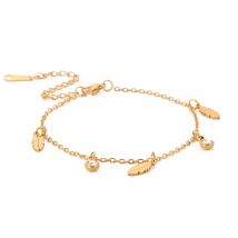 Lucktune Feather Charms Crystal Tassel Bracelets Stainless Steel Fashion Chain Bracelet for Women Kpop Simple Jewelry Party Gift