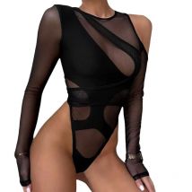 Traf 2025 Summer New Sexy Nightclub Hot Girl Black Pure Desire Perspective Mesh jumpsuit Beach Pool Party jumpsuit