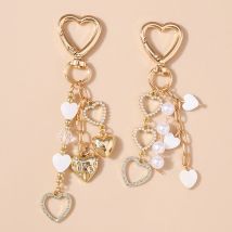 Aihua Cute Y2K Metal Shell Love Heart Key Chain Pearl Key Ring for Women Girl Handbag Pendants DIY Handmade Jewelry Accessories