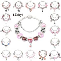 Mix Stil rosa Blume Herz Charme Armbänder trend ige rosa Kristall Perlen Armband schöne Pflanze Tier Schmuck für Frauen Mädchen Geschenk