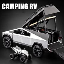 1:24 Cybertruck Camping Pickup Mit Motorrad SUV Off Road Legierung Auto Diecast Modell Sammeln Hobby Display Ornamente Kinder Spielzeug