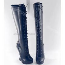 Schwarze Schnürung seltsame Absätze Stiefel runde Zehen britischen Stil mattes Leder neue Mode Party kleid Knies tiefel zapatos para mujere