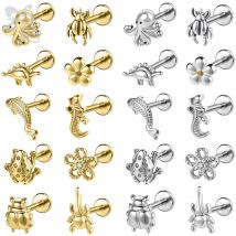 ZS 1 PC 16G Stainless Steel Labret Lip Piercing Women Girls Insect Flower Shape Ear Cartilage Lobe Helix Piercings Earring 6/8MM