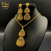 Äthiopisches Schmuckset für Frauen, Tröpfchen-Anhänger, Halsketten, Ohrringe, zweiteiliges Set, 24 Karat Goldfarbe, eritreische Hochzeitsgeschenke