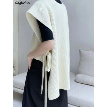 Pullover Westen Frauen schnüren einzigartige unregelmäßige Seitens chlitz japanischen Stil solide lässig locker faul ins zarte gemütliche weibliche Temperament