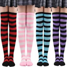 Breite gestreifte Strümpfe für Damen, über dem Knie, hohe lange Socken, Weihnachten, Halloween, Cosplay, Anime, Performance, Party, Geschenke, Socken, bunt