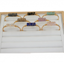 Rectangle Natural Stone Open Cuff Bangles Gold Color Wire Wrap Lapis Rose Quartzs Fashion Women Summer Bracelet Jewelry QC2039