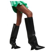 European and American Style Large Tube Shaped High-heeled Knee High Pointed Knight Boots, Women's Runway Sleeve Walking Shoes