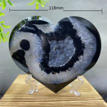 Kristall natürliche schwarze Achat Herz Geode freie Form Punkt Platte Stein Wicca spirituelle Edelsteine Mineralien Heimdekoration