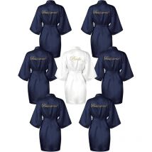7 Pcs Bridesmaids Satin Robes Silky Bride Kimono Bathrobe Sleepwear for Wedding