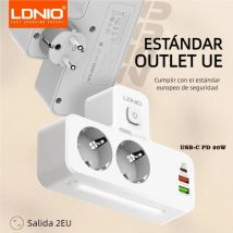 Tira de alimentación LDNIO, extensión de enchufe europeo con adaptador extensor de salida PD 3 USB 2AC de 20W, lámpara nocturna táctil, toma de pared estándar de la UE