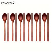 12PCS Wooden Spoon And Chopstick Set Reusable Flatware Combination for Asian Dishes Tableware Suitable for Home And Restaurant