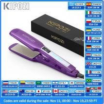 KIPOZI-alisador de pelo profesional, plancha plana de titanio con pantalla LCD Digital, doble voltaje, calentamiento instantáneo, rizador, regalo
