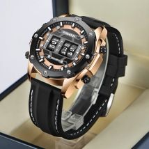 YASHIDUN Men Quartz Watch Roller Digital Dial Design Silicone Strap Versatile Wristwatch Clock Waterproof Military Sports Clock
