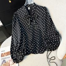 Frauen Bluse Shirt Neue Langarm Bogen Kragen Elegante Dot Bluse Shirt Frauen Tops Blusen Shirts Blusas Camisas Blusa 2025, Q517