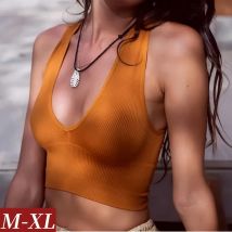 Vintage Solid Color Crop Tops Women Seamless Underwear Female V-Neck Tanks Push Up Lingerie Summer Sexy Crop Top Sports Camisole