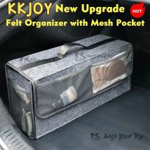 KKJOY Large Car Boot Storage Bag with Net Bag Anti-Slip Compartments Felt Storage Box for Car Trunk Tool Organization Upgrade