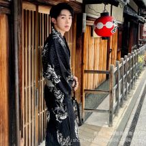 Yukata Männer Hohe Qualität Japan Stil Traditionelle Pyjamas Hause Samurai Kimono Asiatische Kleidung Homewear Robe Obi Lange Kimonos Yukata