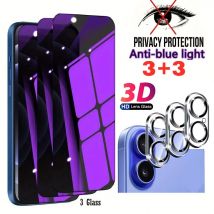 6 IN1 Anti-Blaulicht-Sichtschutzglas + 3D-Linse Anti-Peep-Displayschutzfolie für iPhone 17 16 15 Pro Max 13 Mini 14 Plus 16e