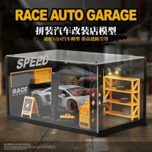 1:24 Miniature Auto Repair Shop Lighting Parking Lot Assembly Toy DlY Car Garage Model Maintenance Shop Scene Dust Box Display