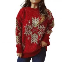 Loose Gold Thread Big Snowflake Christmas Sweater Round Neck Long Sleeve Thickened Pullover For Women Casual Trendy Pulls Femmes
