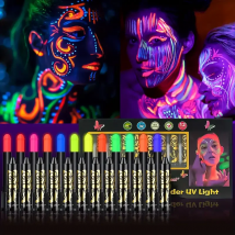 12 sztuk neonowych kredek do twarzy UV, świecących w ciemności pod światłem UV Kredki do malowania twarzy Mardi Gras Party Halloween Makeup