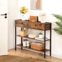 HOOBRO Consolle Tavolo da ingresso stretto con 2 cassetti e 2 ripiani Tavolo da divano da ingresso per soggiorno Corridoio industriale