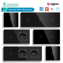 BSEED 1/2/3 Gangowe Dotykowe Włączniki Ścienne Zigbee Plus Gniazdka EU Podwójne Potrójne Włączniki Światła Tuya Smart Life App Wymagany Neutralny