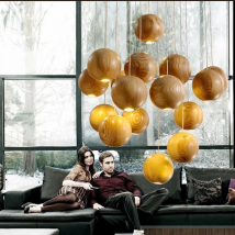 Lampada a sospensione nordica in legno massello Arte creativa Cucina Ristorante Lampada a sospensione Nuova villa cinese Hotel Barra a sfera in legno Illuminazione a LED