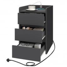 YITAHOME Comodino moderno grigio - 3 cassetti con stazione di ricarica USB, impermeabile, 35x40x59 cm