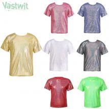 Jungen Mädchen Kurzarm Metallic Shiny T-shirt Hip Hop Jazz Street Dance Tops für Schule Show Kinder Tag Bühne Leistung