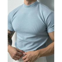T-shirt da uomo comoda elastica primavera estate Camicia a righe con colletto alto piccolo top fitness a maniche corte T-shirt casual sportiva