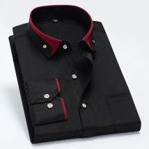 Frühling Sozialen Kleid Hemd Für Männer Mit Diamant Schnalle Kontrast Kragen Business Casual Einfarbig Einzelne Tasche Schwarz Weiß Tops
