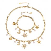 Nivora Fashion Moon Star Heart Pendant Necklaces Bracelets For Women Stainless Steel 18K PVD Gold Plated Bridal Jewelry Sets