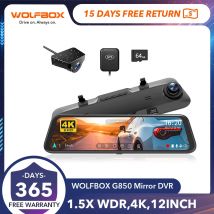 WOLFBOX G850 anteriore e posteriore 4K Dash Cam telecamera per auto WDR 1080P Dash Camera per auto FOV170 Car Dvr GPS visione notturna 24H parcheggio
